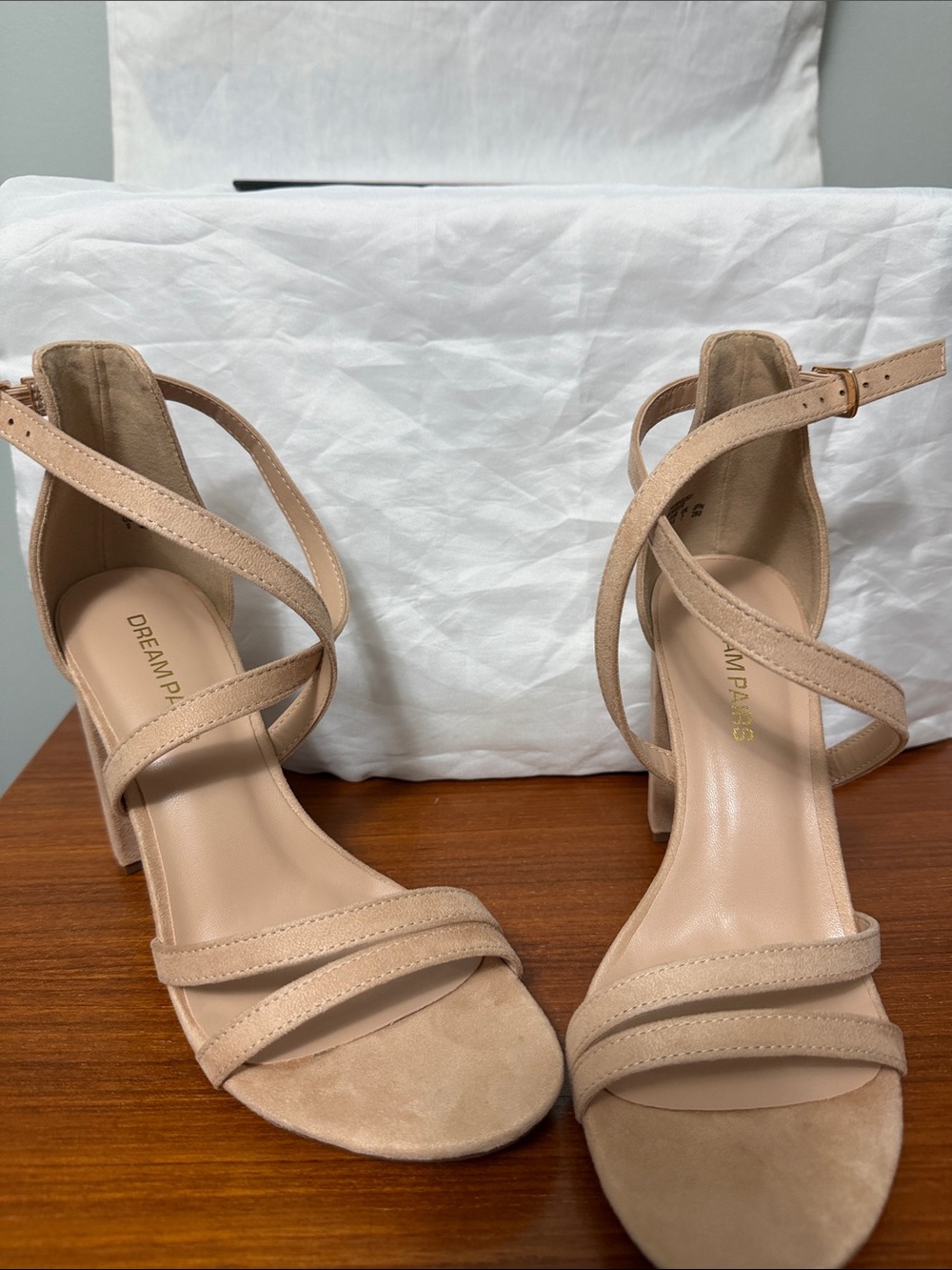 Dream Pairs Beige Strappy Block Heel Sandals